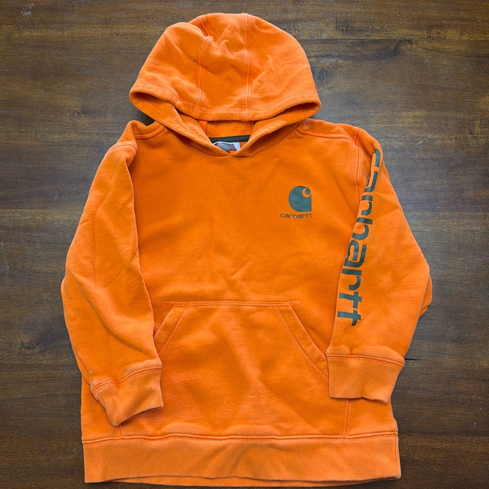 Carhartt Bright Orange Hooded Sweatshirt Youth Small (8-10) - Boy or Girl